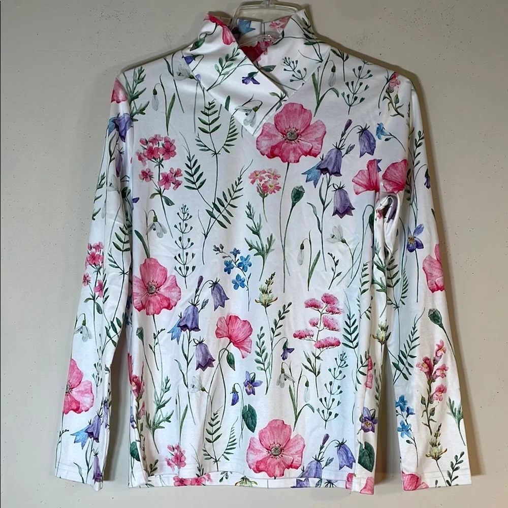 Exclusive Love High Neck Floral Long Sleeve Top. Small. NWT. - Picture 2 of 7